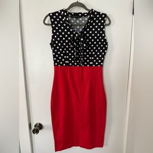 Vintage Inspired Red and Black Polka Dot Dress